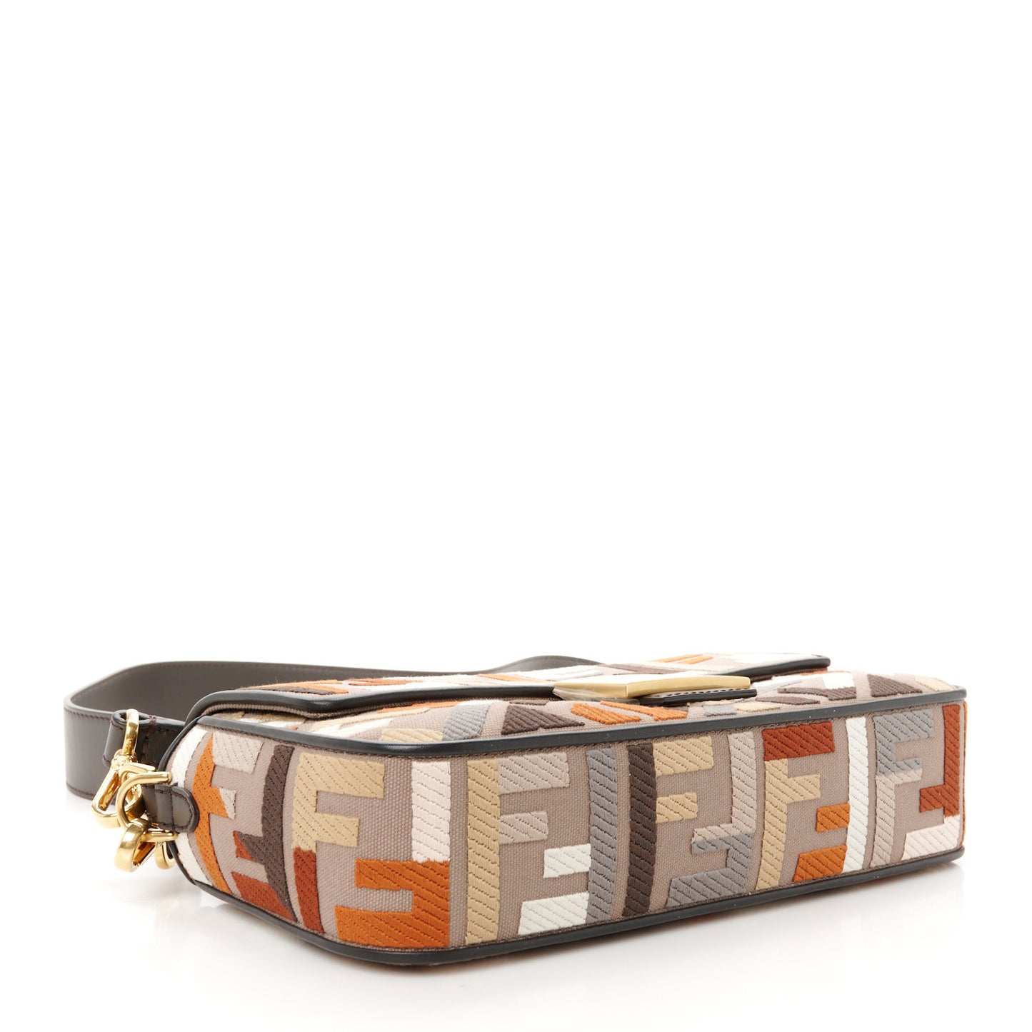 Canvas Vitello King FF Embroidered Baguette Tartufo Ebano