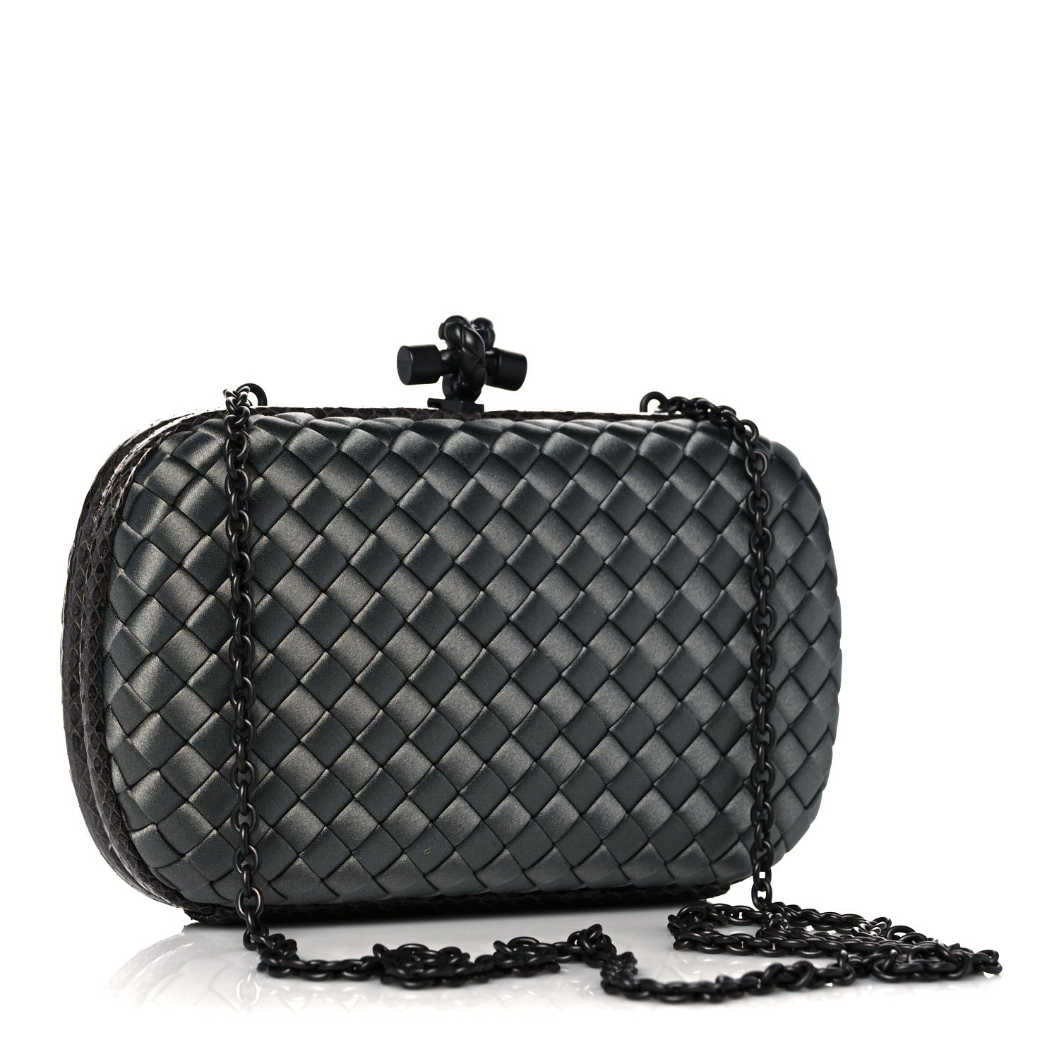 Bottega Veneta Satin Intreccio Impero Ayers Knot Clutch Grey 3 of 9