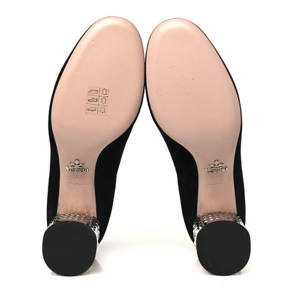 Prada Suede Crystal Block Heel Pump 39.5 Black 6 of 9