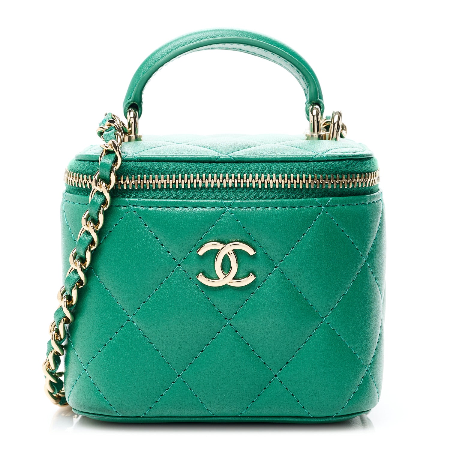 Chanel Lambskin Quilted Top Handle Mini Vanity Case With Chain Green 1 of 9