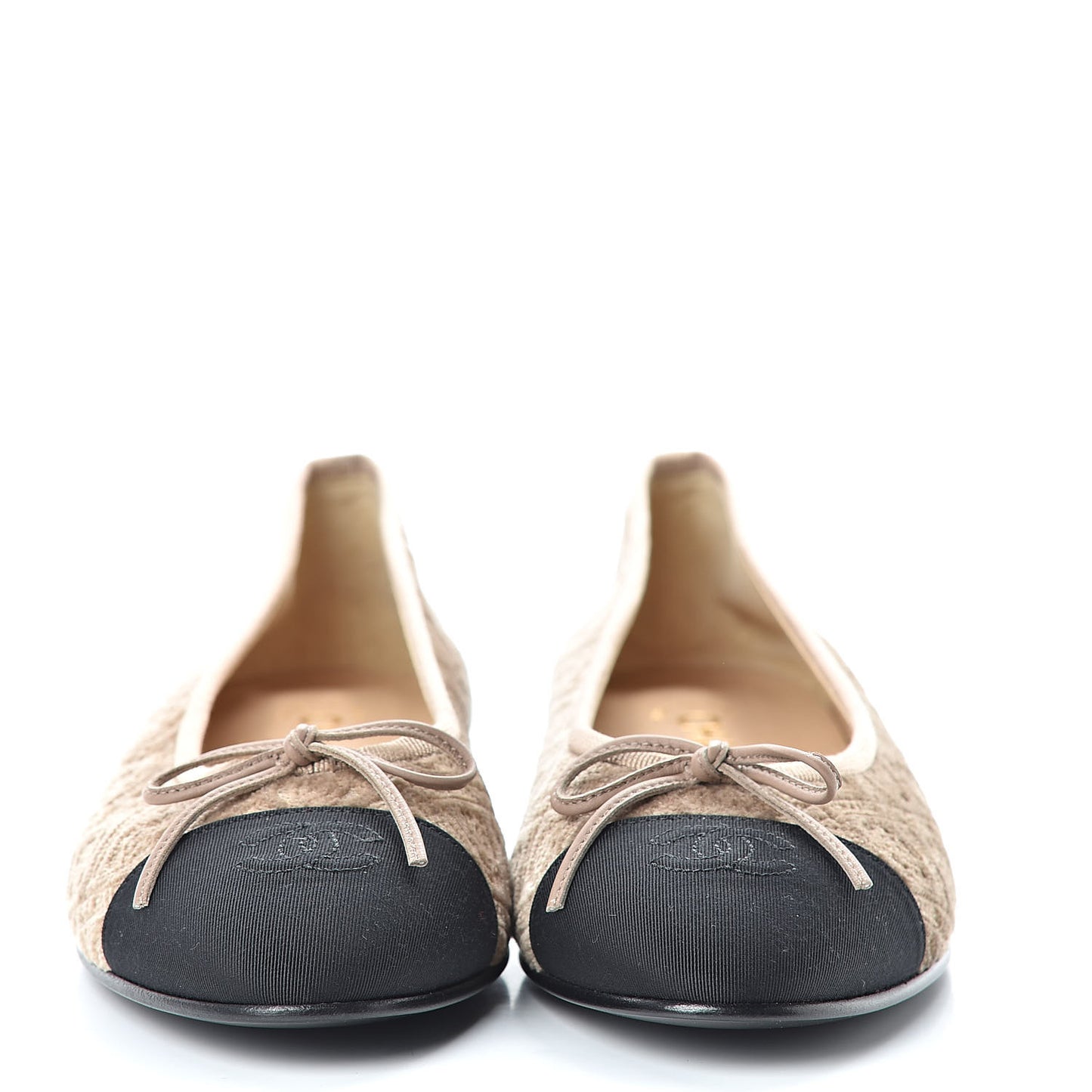 Velvet Grosgrain Cap Toe Ballerina Flats 39.5 Beige Black