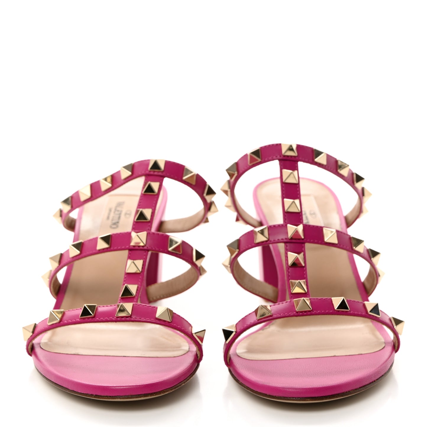 Calfskin Nappa Rockstud 60mm Caged Slide Sandals 37.5 Rose Violet