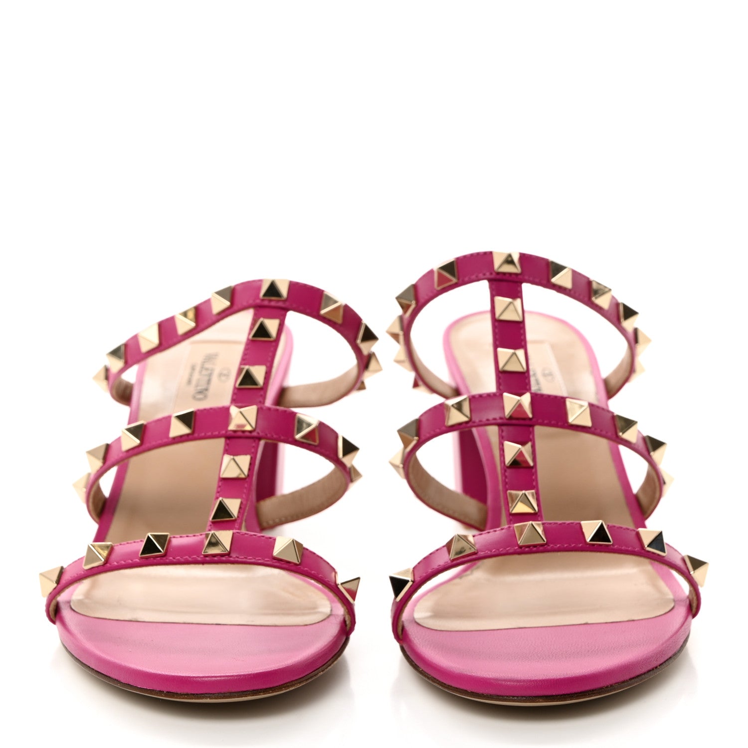 Valentino Garavani Calfskin Nappa Rockstud 60mm Caged Slide Sandals 37.5 Rose Violet 2 of 11