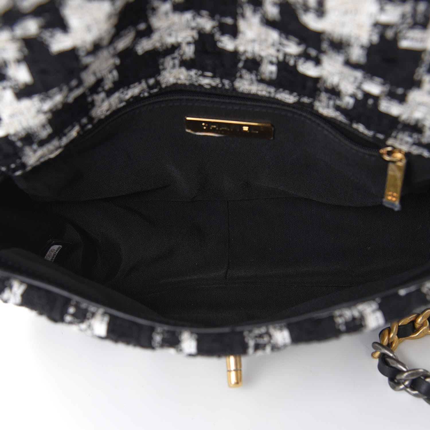 Chanel Tweed Quilted Medium 19 Flap Black Ecru White 5 of 11