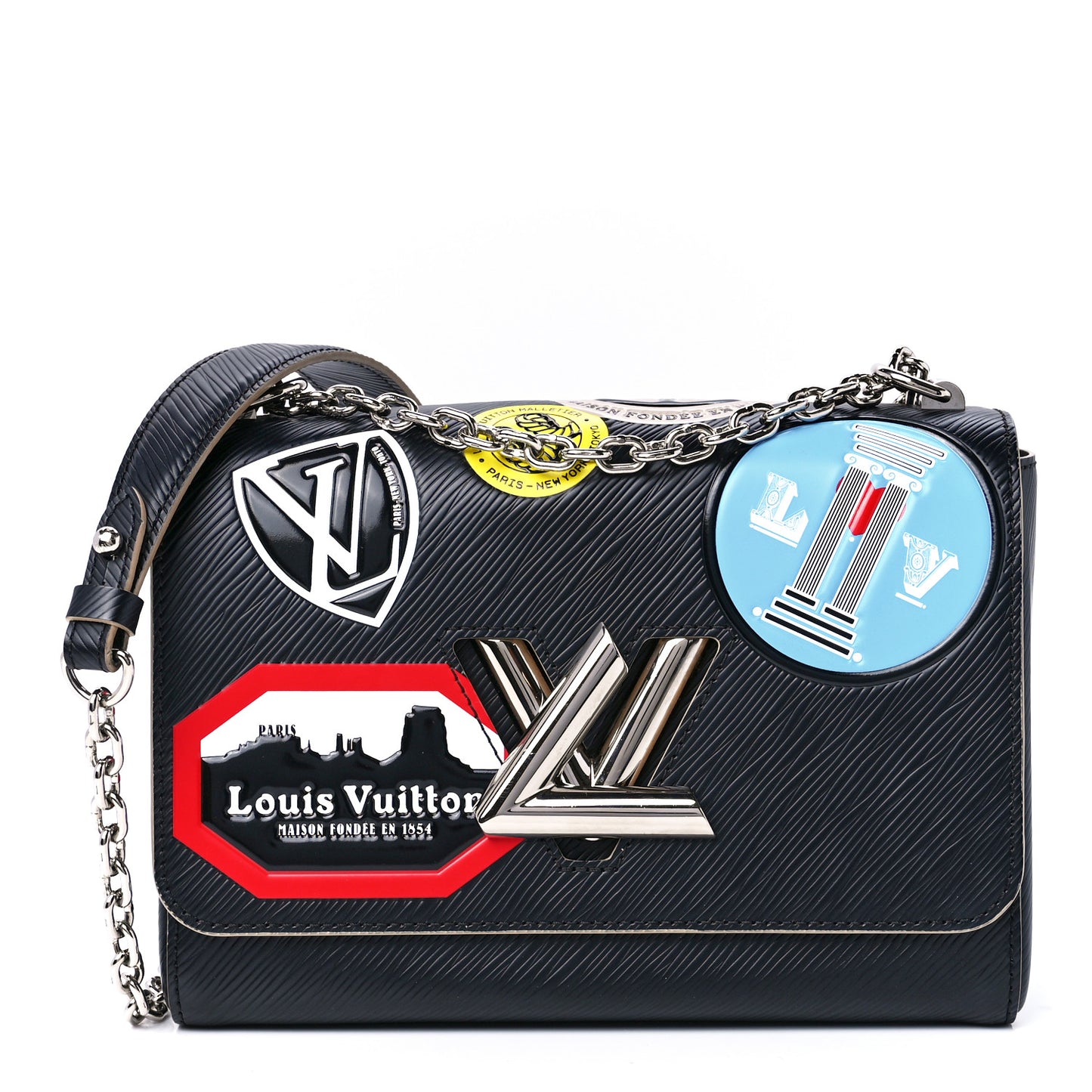 Epi Travel Stickers Twist Shoulder Bag MM Black