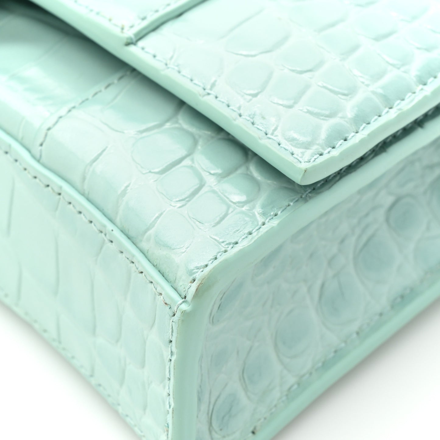 Shiny Calfskin Crocodile Embossed Hourglass Chain Bag Green Acqua