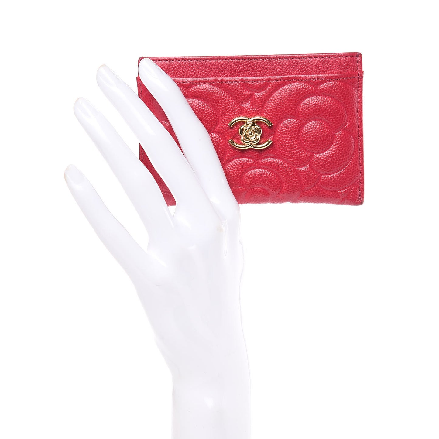 Caviar Camellia Embossed Card Holder Fuchsia