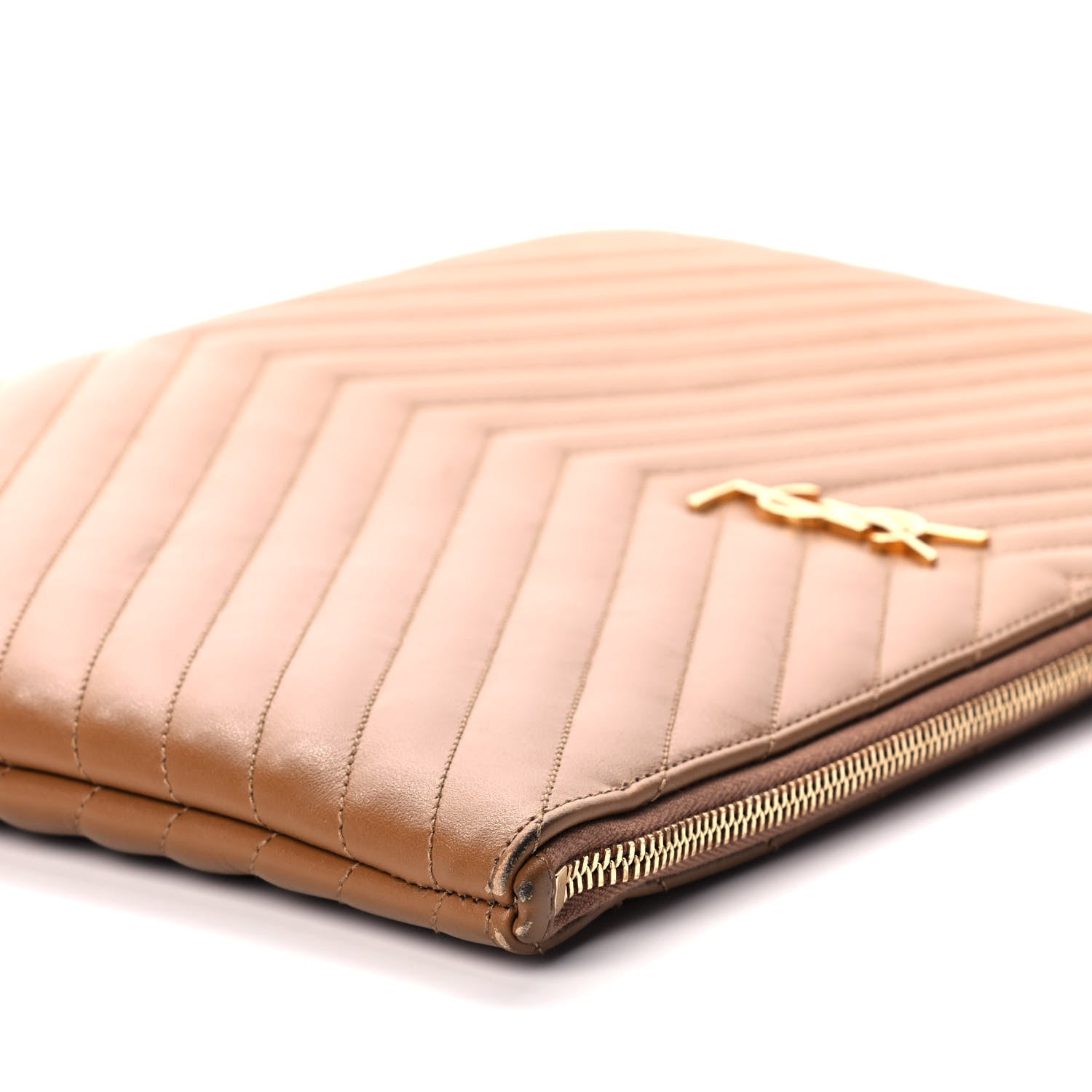 Saint Laurent Calfskin Matelasse Chevron Monogram Document Holder Naturel Dark 11 of 14