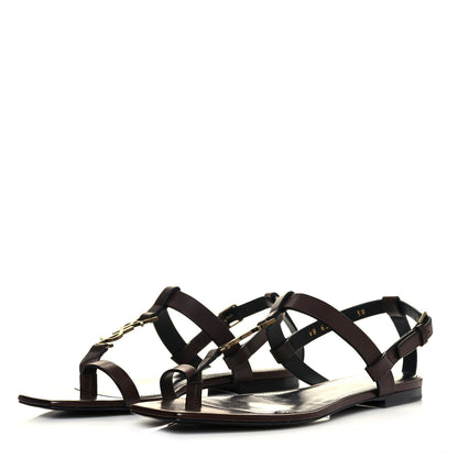Saint Laurent Calfskin Cassandra Monogram Sandals 38 Brown 3 of 10
