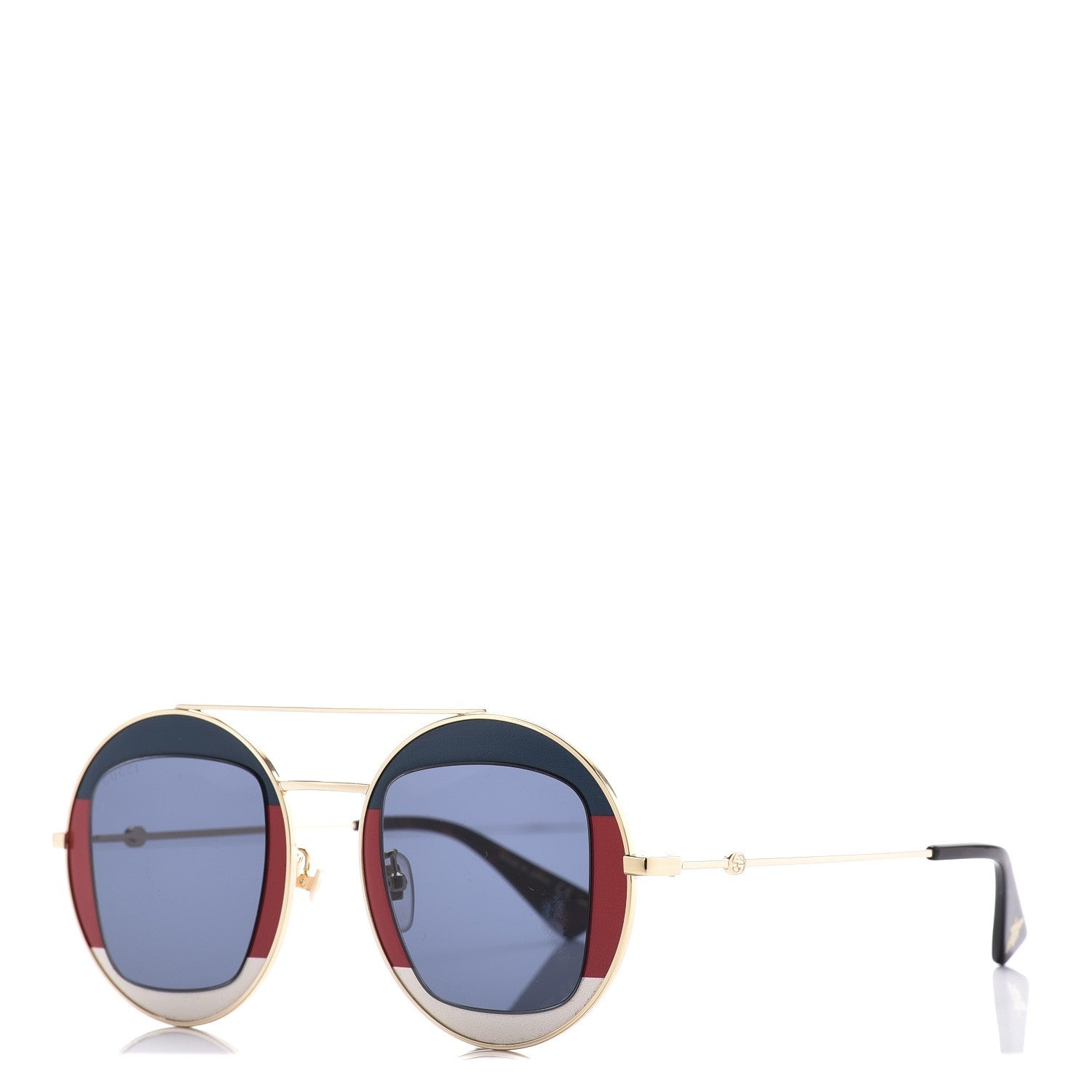 Gucci Round Frame Sylvie Web Sunglasses GG0105S Gold 1 of 8