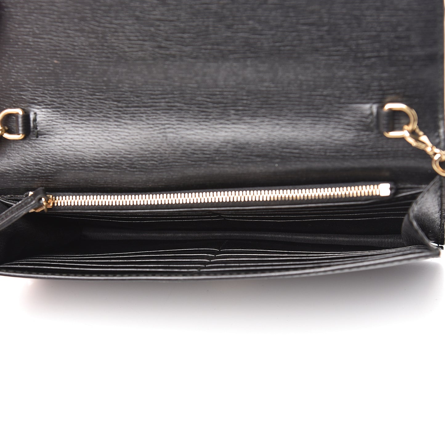 Textured Calfskin Icon Chain Wallet Black