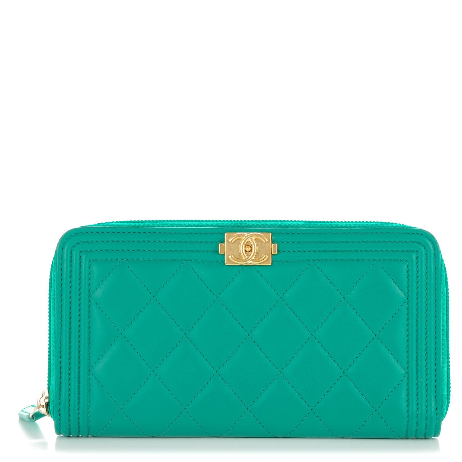 Chanel Lambskin Quilted Boy Zip Wallet Green 1 of 8