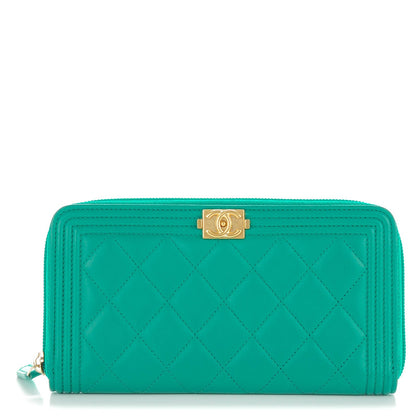 Chanel Lambskin Quilted Boy Zip Wallet Green 1 of 8