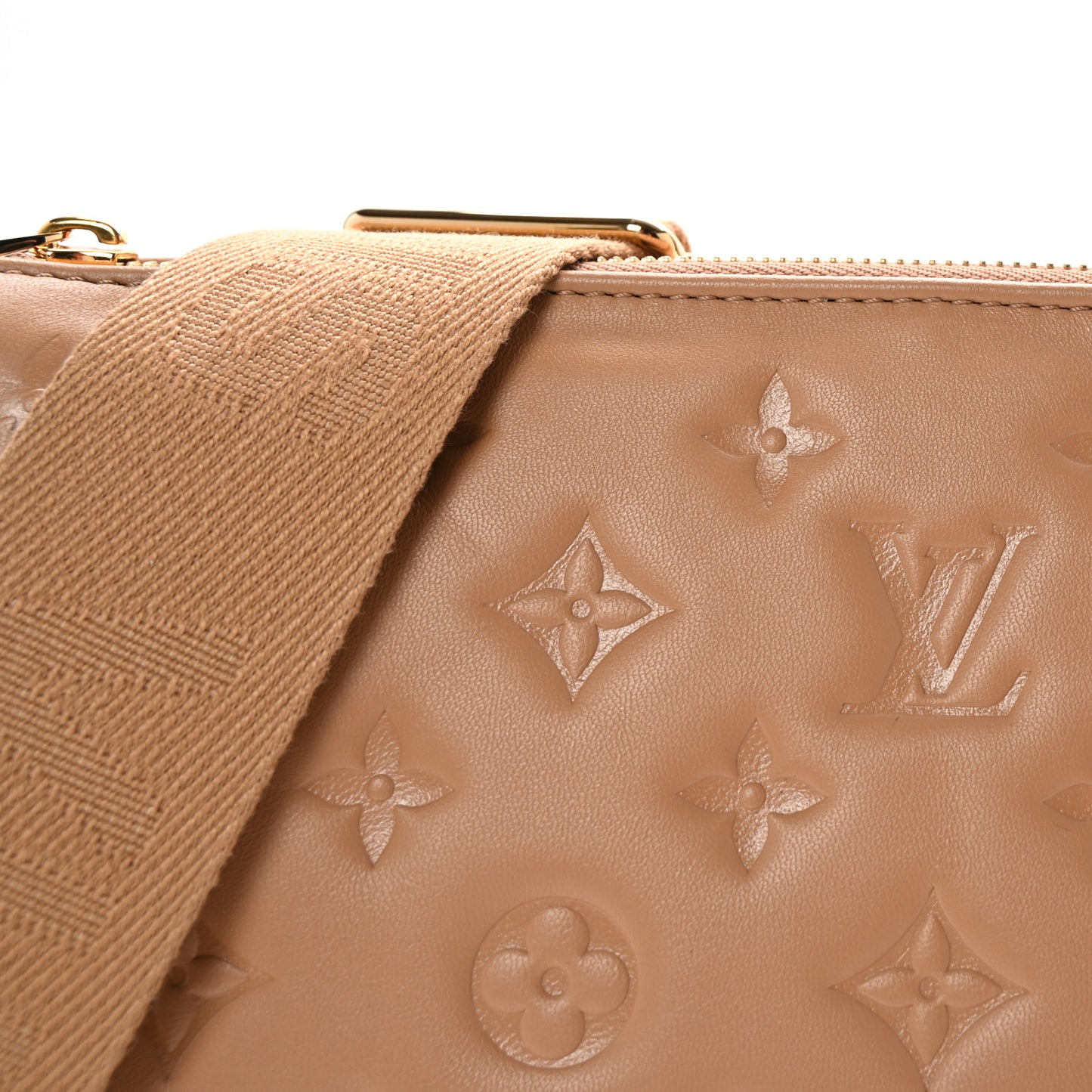 Lambskin Embossed Monogram Coussin PM Camel