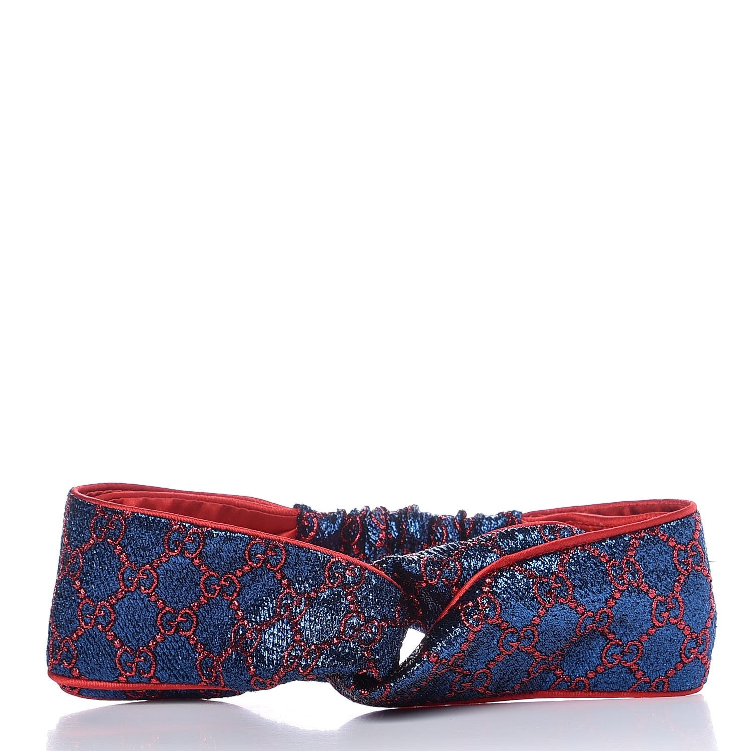 Gucci Metallic Lurex Silk GG Supreme Headband Blue Red 1 of 6
