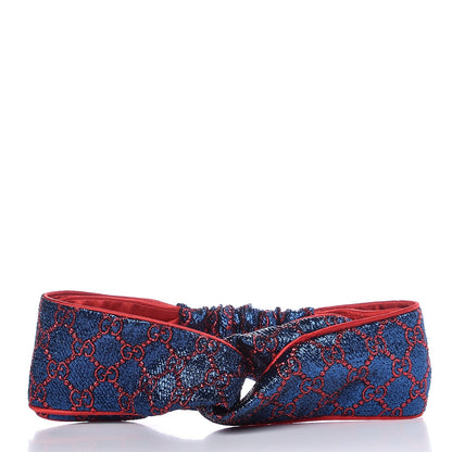 Gucci Metallic Lurex Silk GG Supreme Headband Blue Red 1 of 6