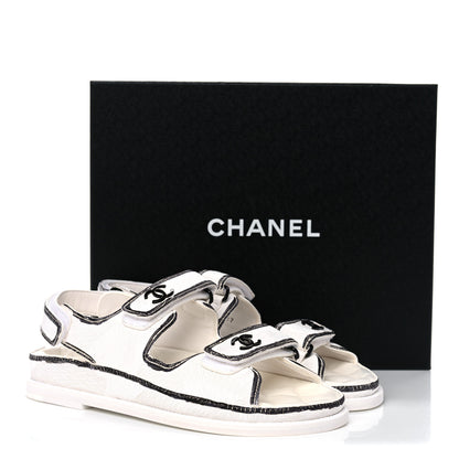 Chanel Calfskin Printed Velcro Dad Sandals 38 White Black 9 of 9