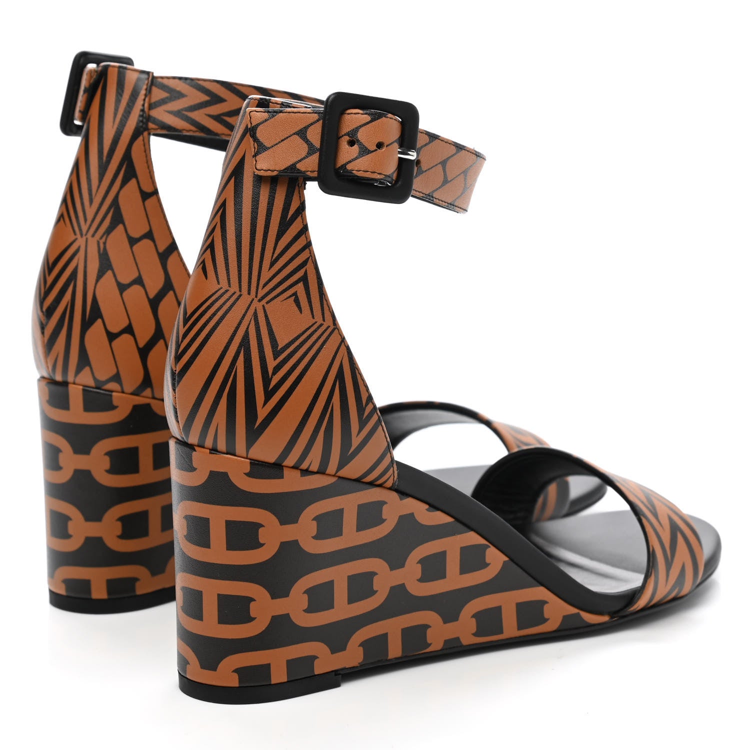 Hermes Calfskin Printed Acapulco Wedge Sandals 38 Black Naturel 4 of 9