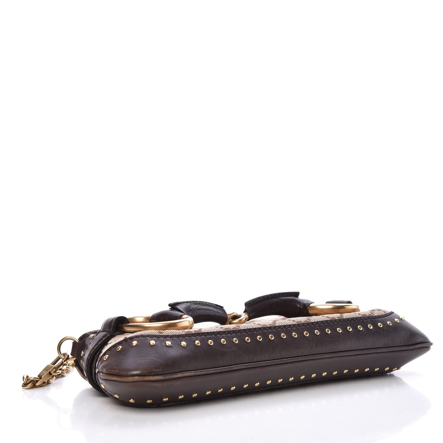 Gucci Monogram Studded Horsebit Clutch Dark Brown 4 of 13