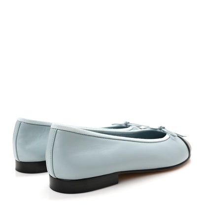 Chanel Lambskin Cap Toe CC Ballerina Flats 38 Light Blue Black 5 of 9