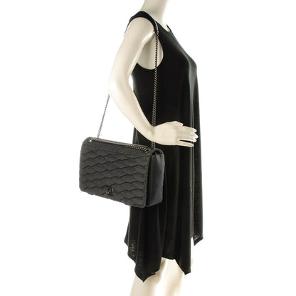 Chanel Denim Pleated Denim Turtle Flap Dark Blue 2 of 7