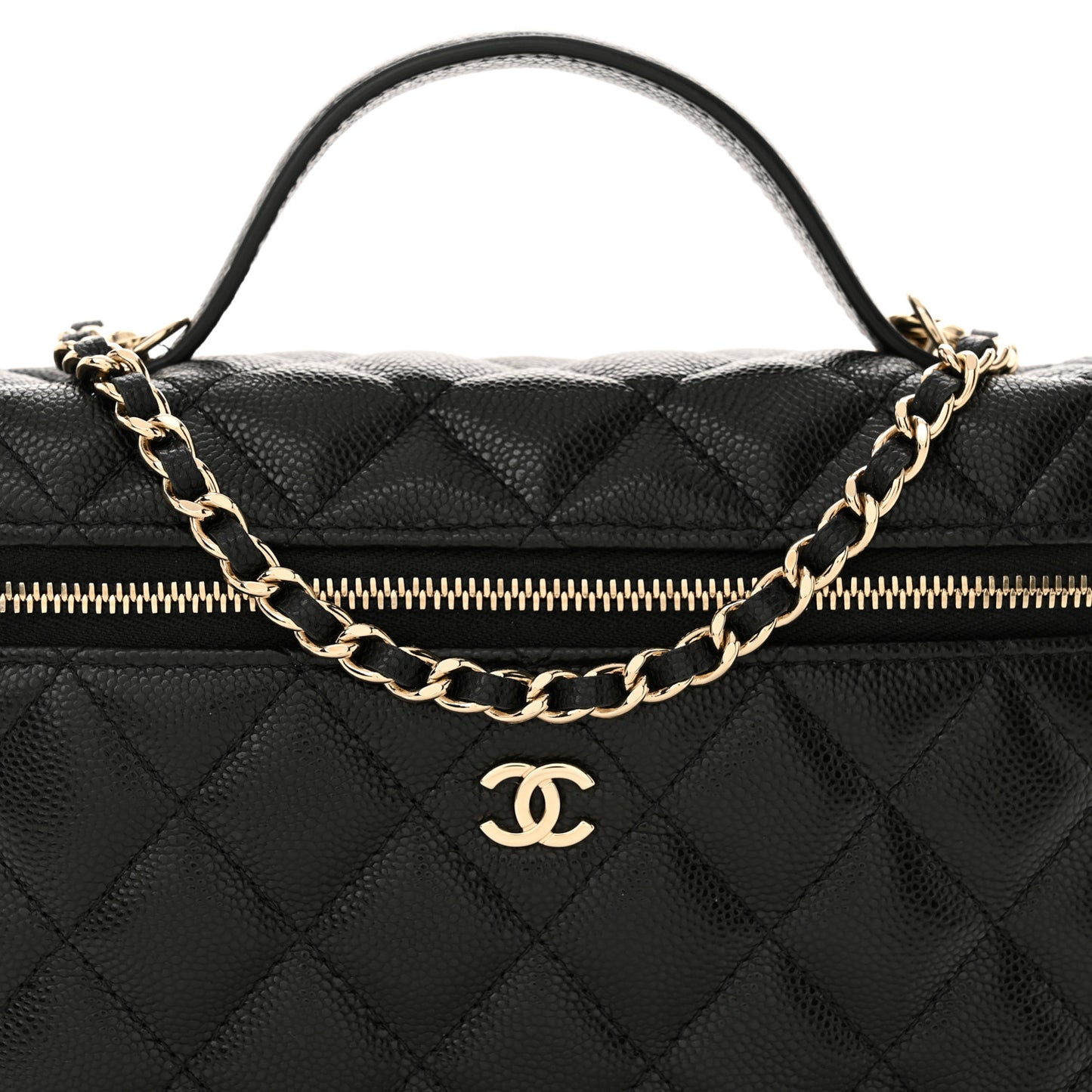 Caviar Quilted Top Handle Slim Vanity With Chain Black