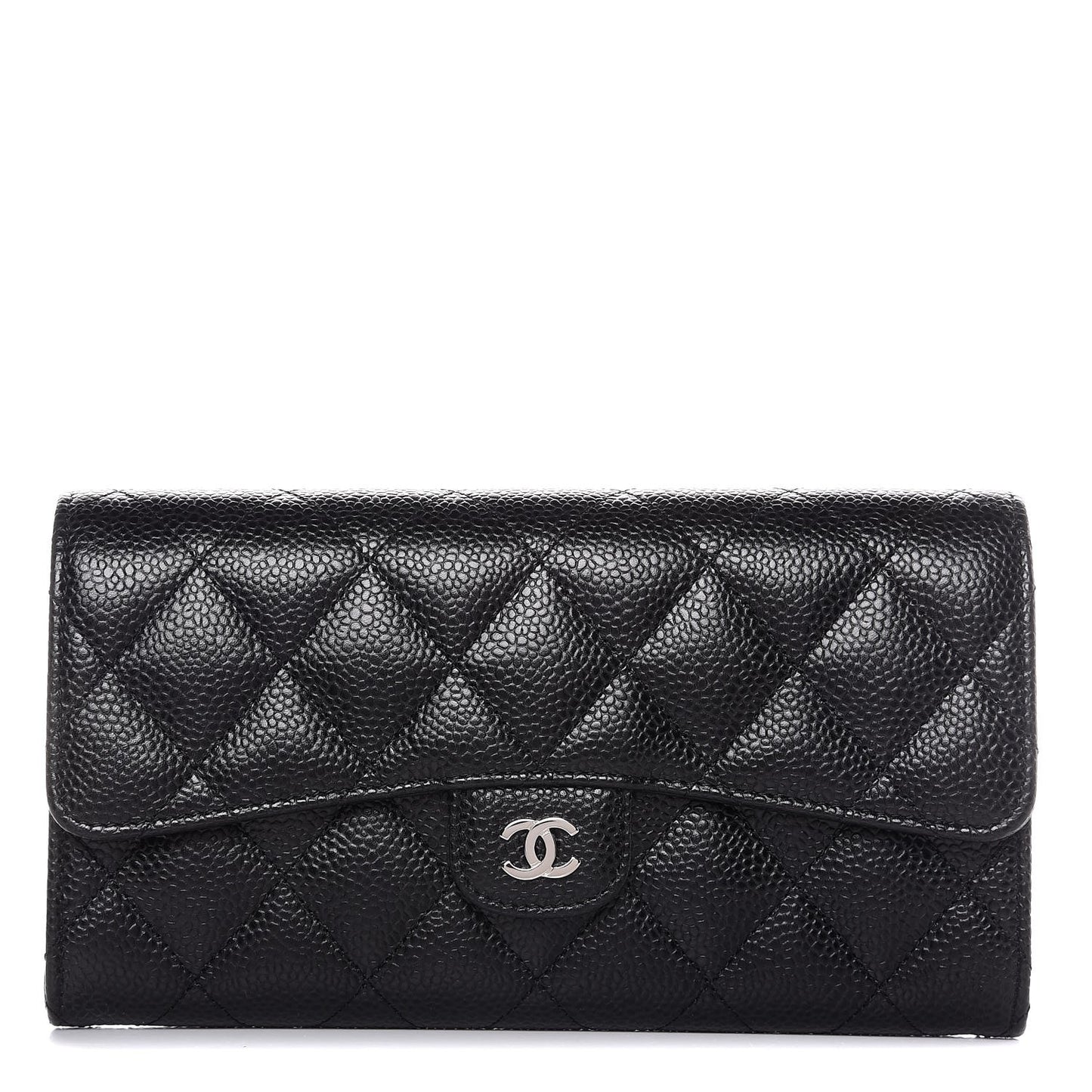 Caviar Quilted Large Gusset Flap Wallet Black