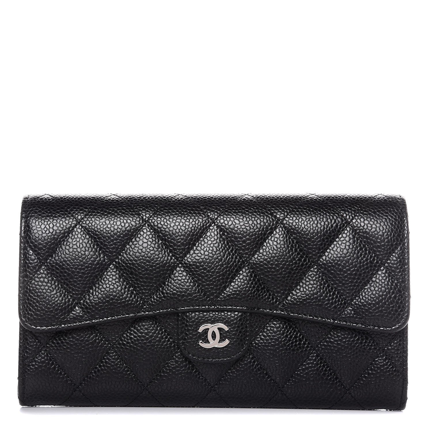 Chanel Caviar Quilted Large Gusset Flap Wallet Black 1 of 9
