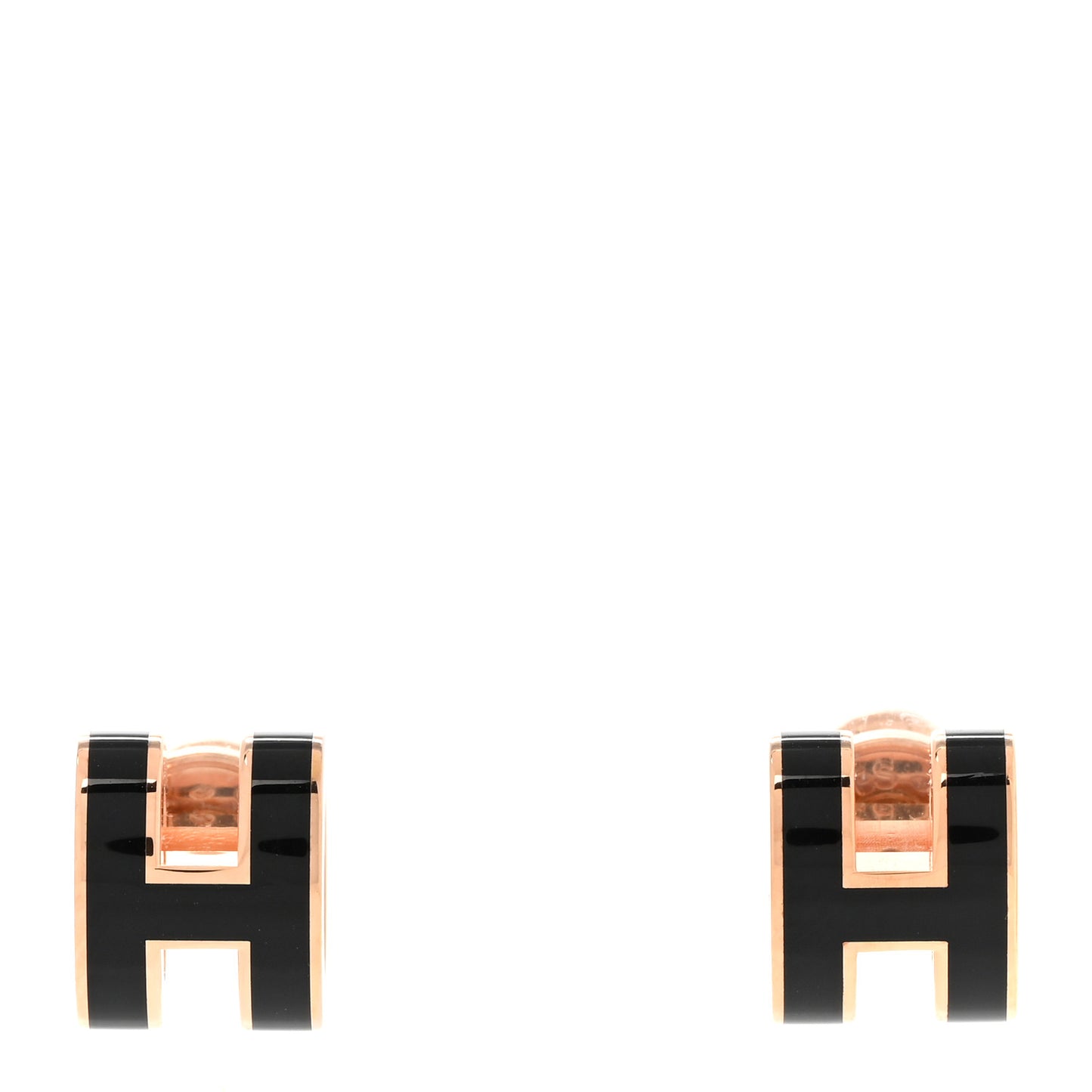Rose Gold Lacquered Mini Pop H Earrings Black