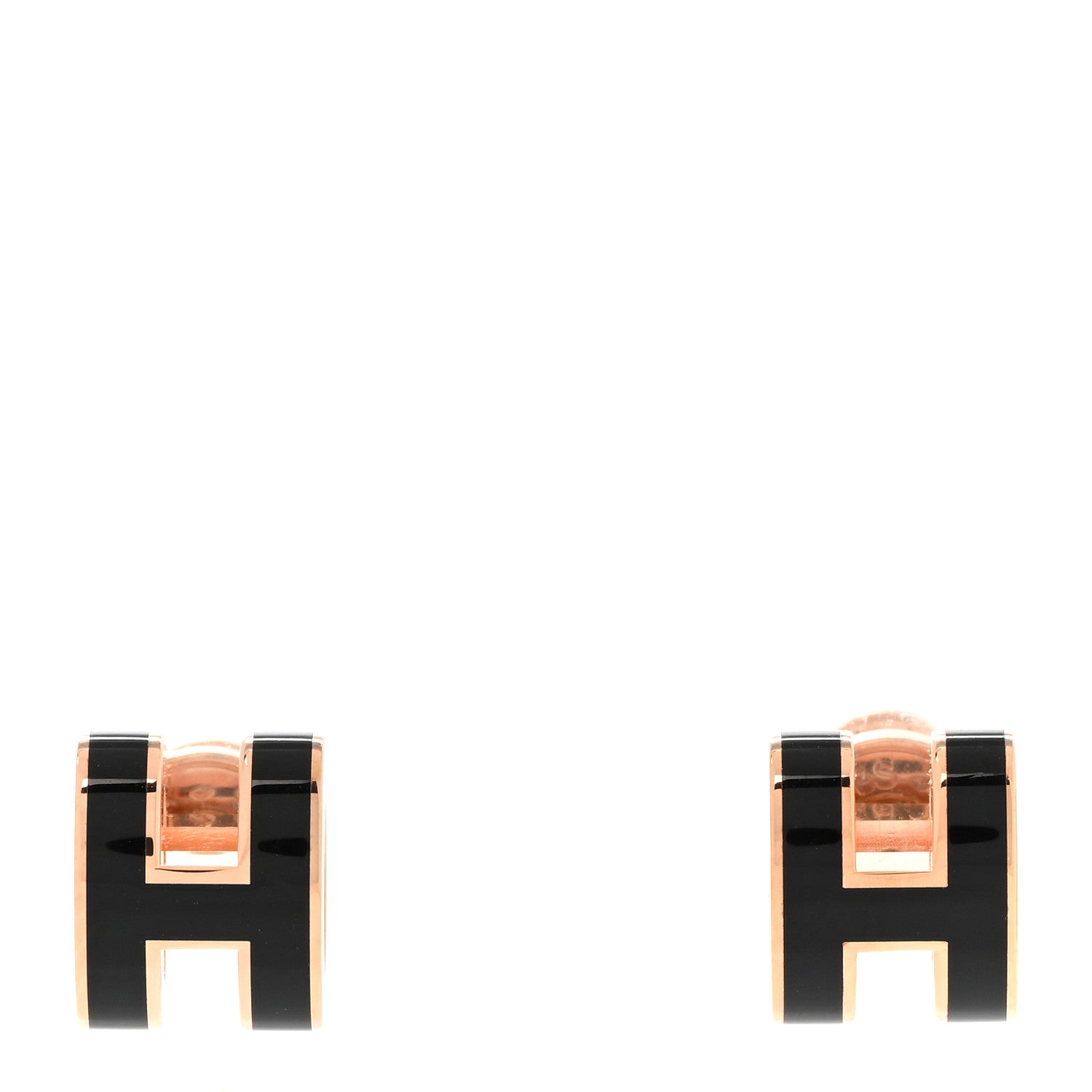 Hermes Rose Gold Lacquered Mini Pop H Earrings Black 1 of 6