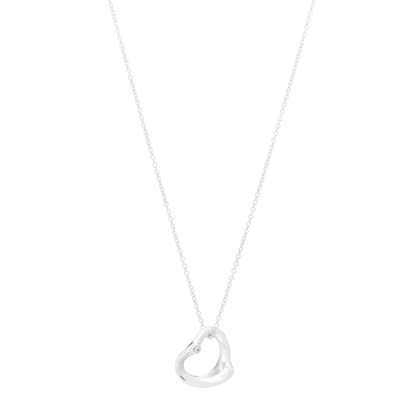 Sterling Silver Diamond 16mm Elsa Peretti Open Heart Pendant Necklace