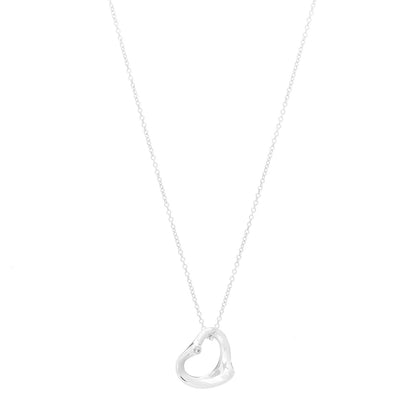 Tiffany Sterling Silver Diamond 16mm Elsa Peretti Open Heart Pendant Necklace 1 of 7