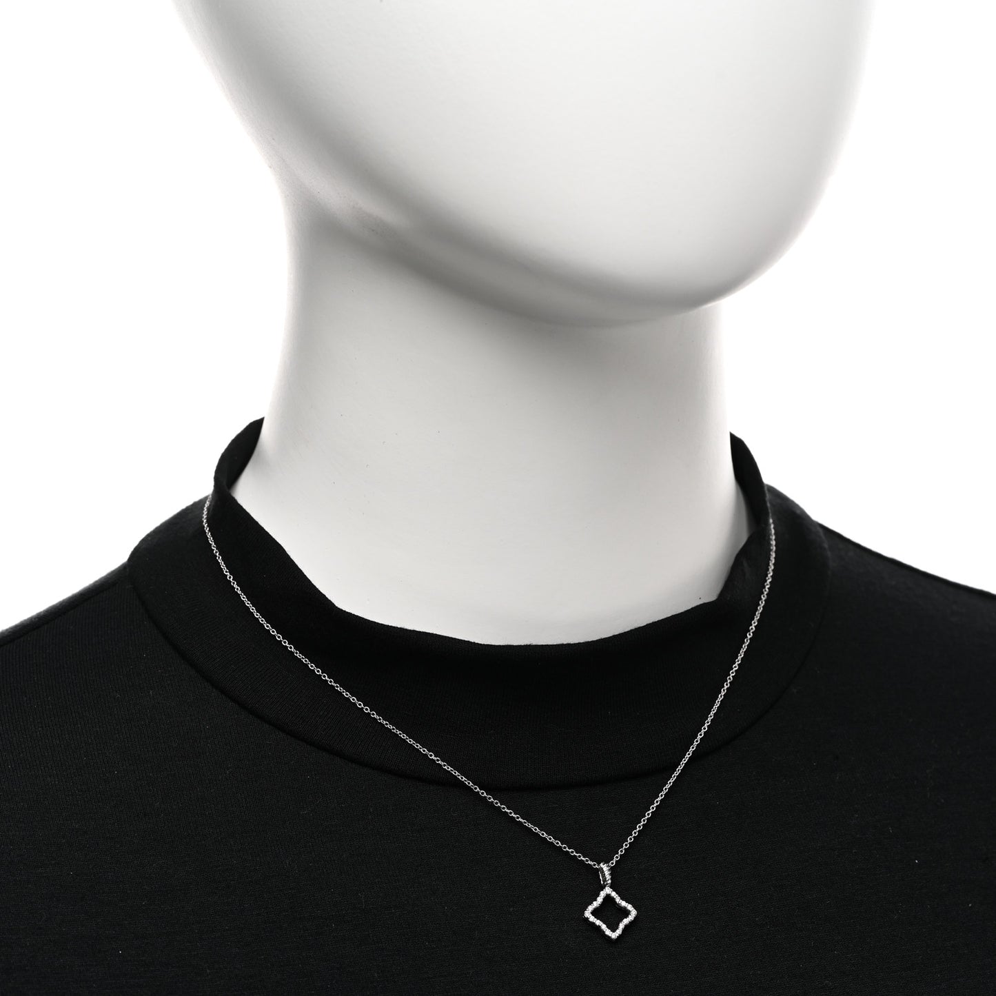 18K White Gold Diamond Quatrefoil Pendant Necklace