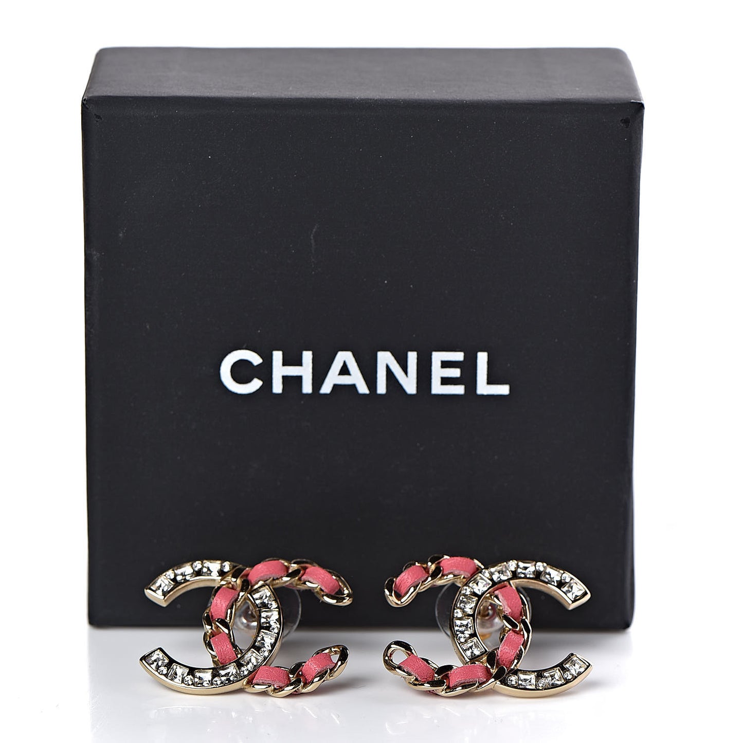 Crystal Baguette Lambskin Large CC Earrings Pink Gold