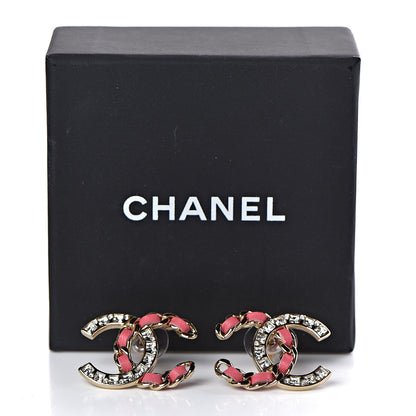 Chanel Crystal Baguette Lambskin Large CC Earrings Pink Gold 5 of 5