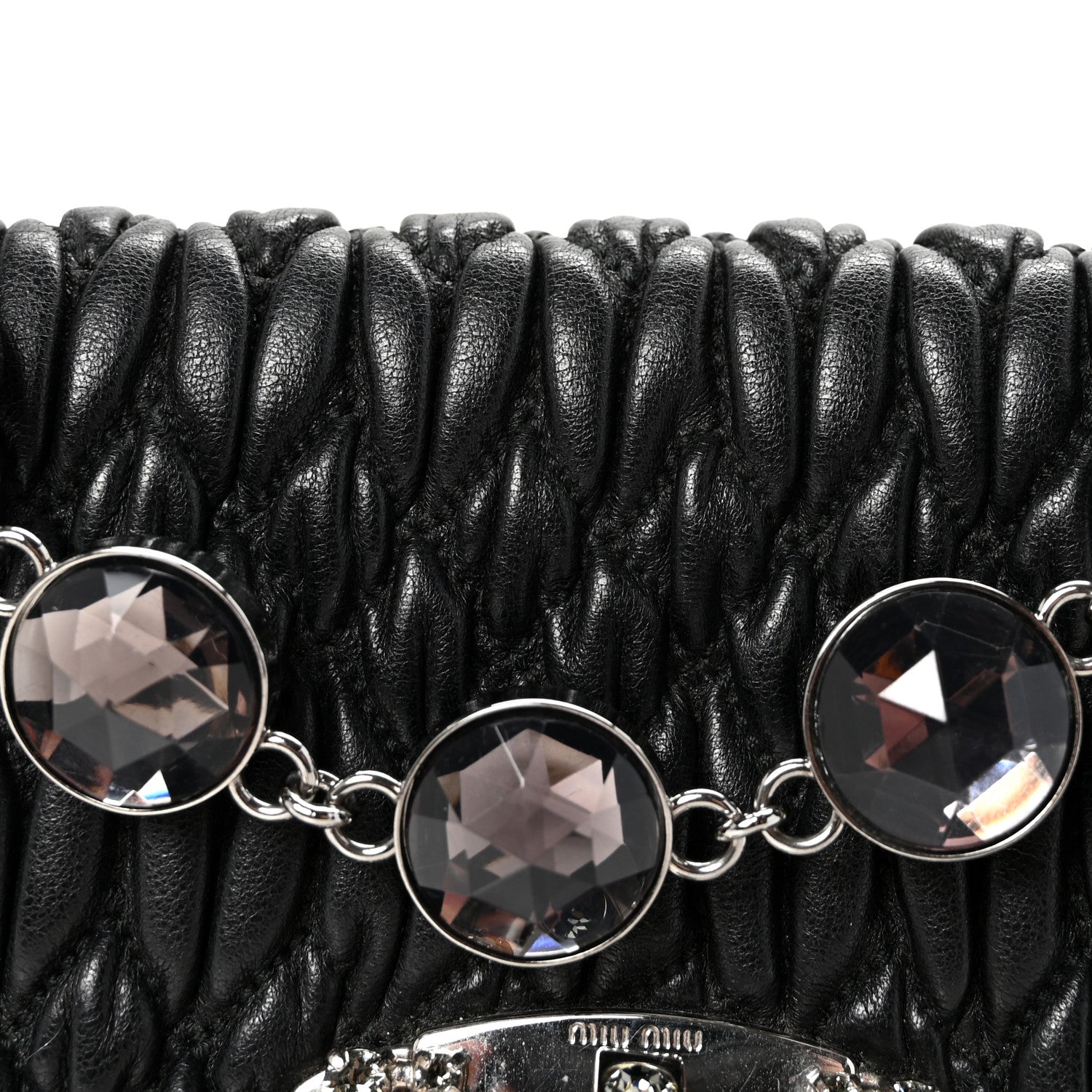Miu Miu Nappa Matelasse Crystal Flap Clutch Black 7 of 9