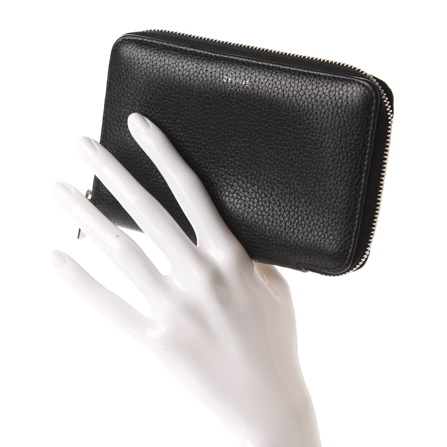 Celine Drummed Calfskin Zip Around Multifunction Wallet Black Citron 2 of 7