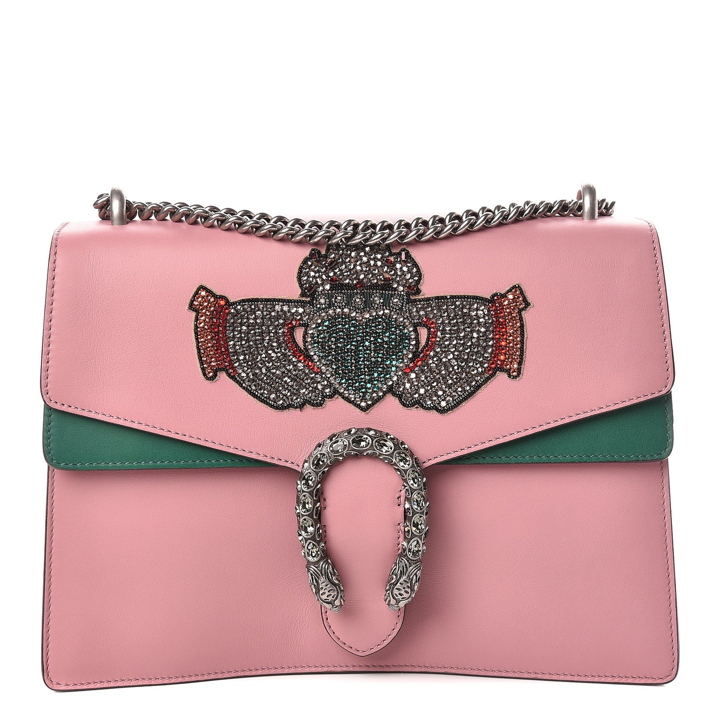 Calfskin Heart Embroidered Medium Dionysus Shoulder Bag Pink
