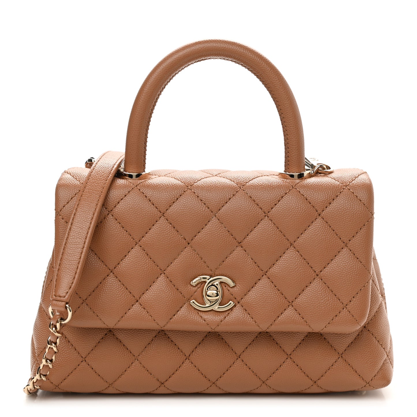 Caviar Quilted Mini Coco Handle Flap Brown