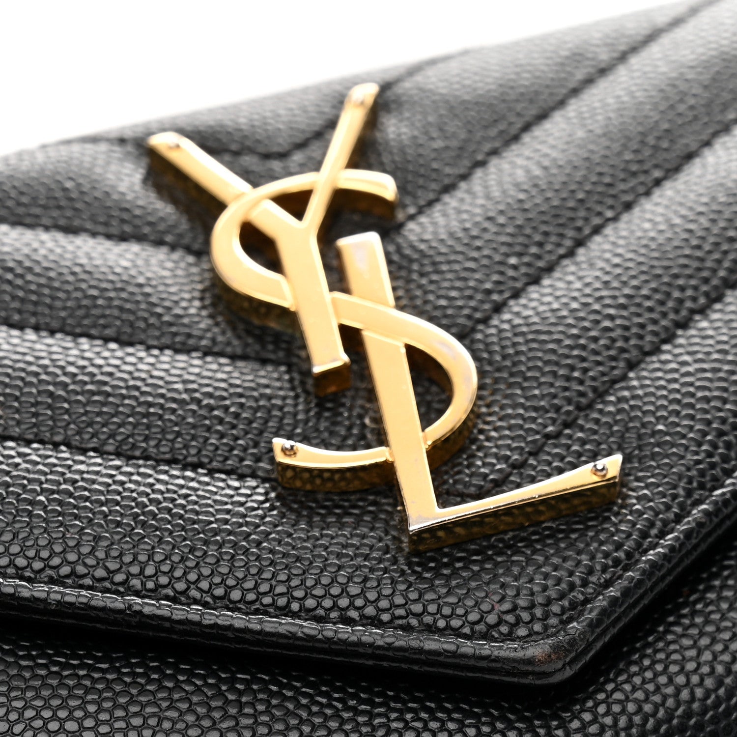 Saint Laurent Grain De Poudre Matelasse Chevron Monogram Flap Wallet Black 7 of 7