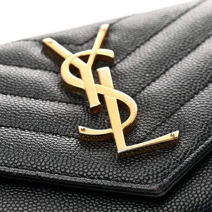 Saint Laurent Grain De Poudre Matelasse Chevron Monogram Flap Wallet Black 7 of 7