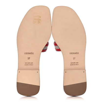 Hermes Canvas Calfskin Oran Sandals 37 Prunoir Rouge A Levre 5 of 9