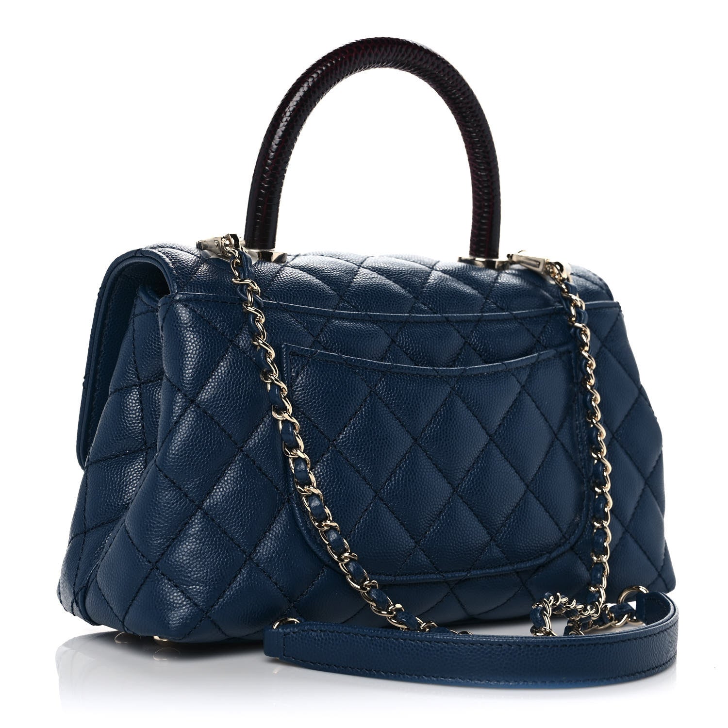 Chanel Caviar Quilted Lizard Embossed Mini Coco Handle Flap Dark Blue 3 of 10