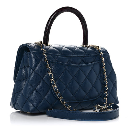 Chanel Caviar Quilted Lizard Embossed Mini Coco Handle Flap Dark Blue 3 of 10