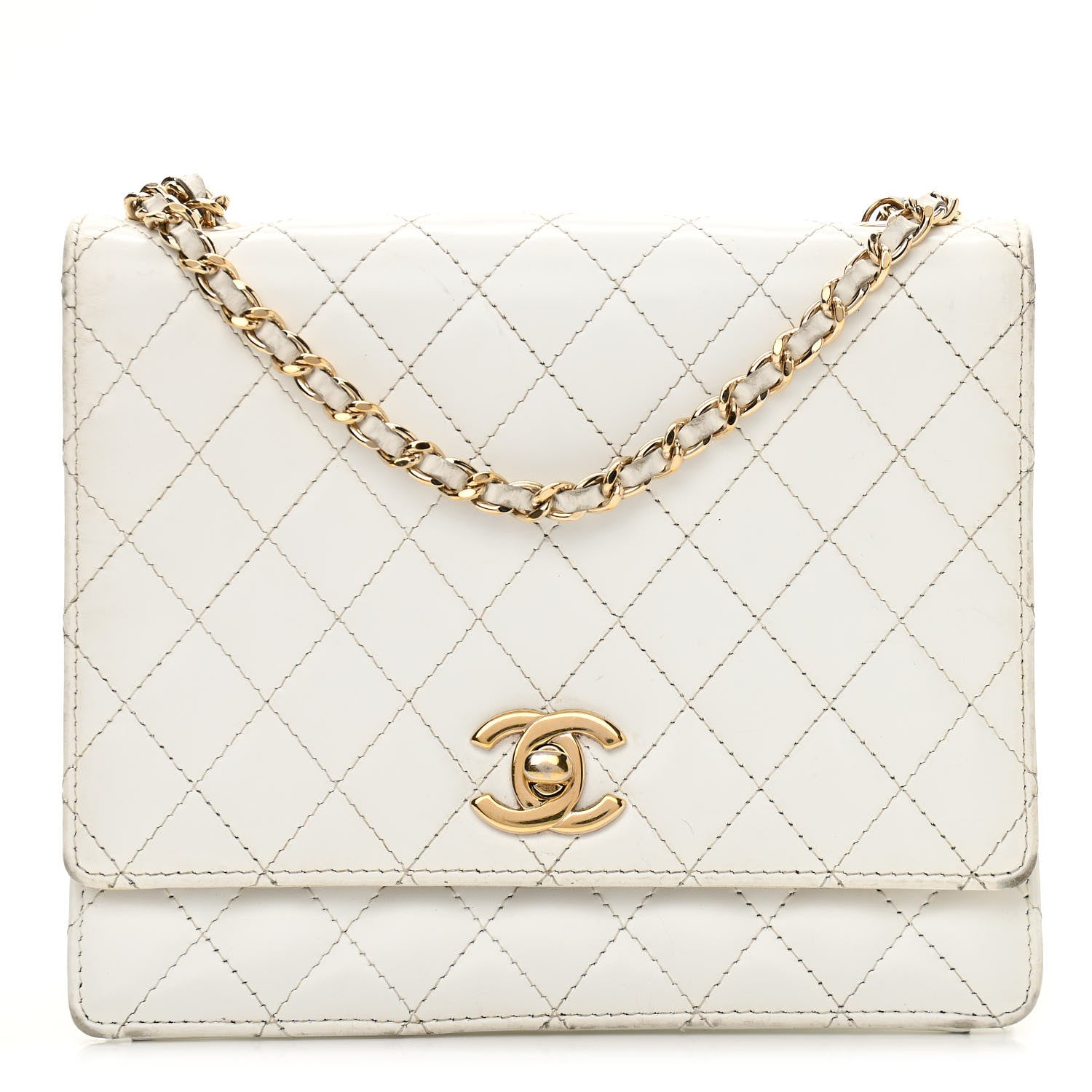 Chanel Lambskin Stitched Small Single Flap White 1 of 17