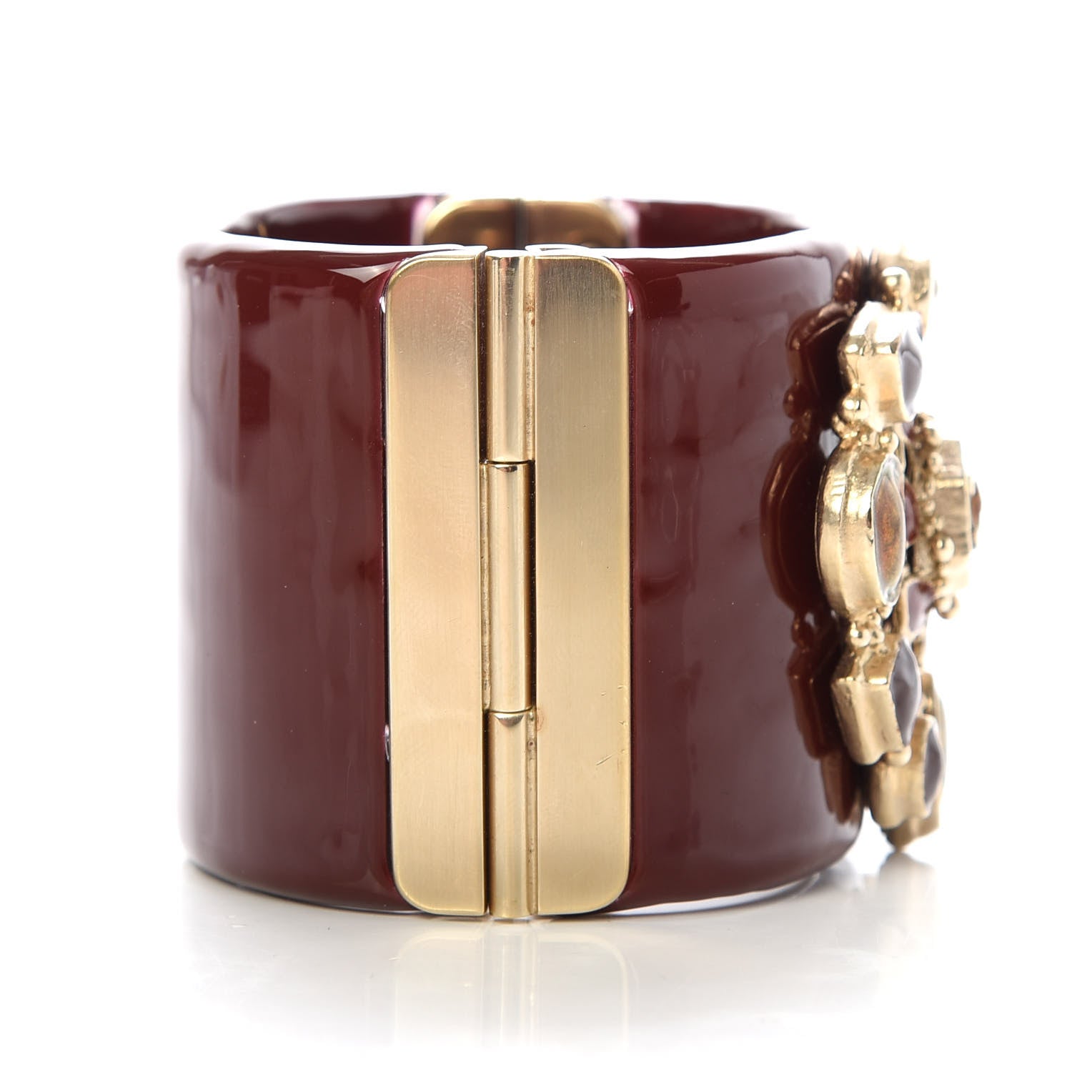 Chanel Resin Enamel Crystal CC Cabochon Cuff Burgundy 4 of 6