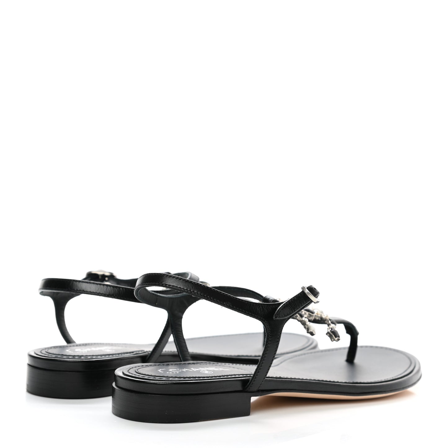 Calfskin Pearl CC Star Thong Sandals 36 Black