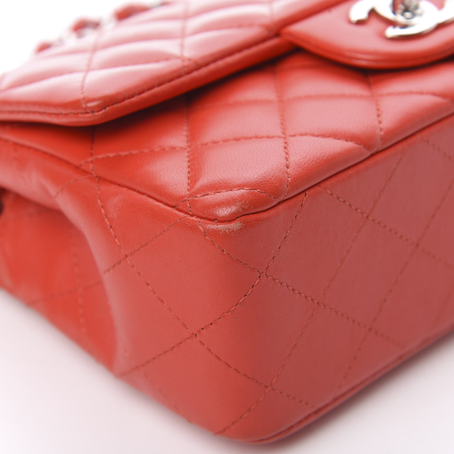 Lambskin Quilted Mini Rectangular Flap Red