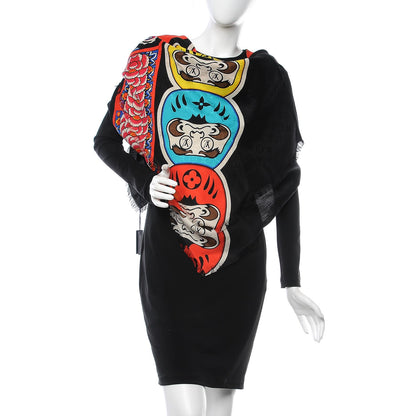 Louis Vuitton Silk Wool Monogram Kabuki Stickers Shawl Black 2 of 7