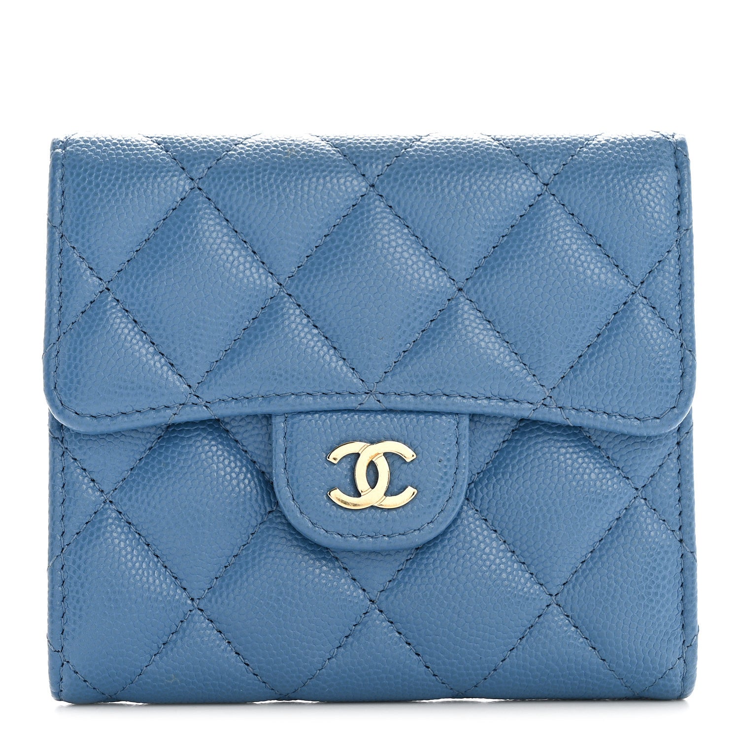 Chanel Caviar Quilted Compact Flap Wallet Blue 1 of 9
